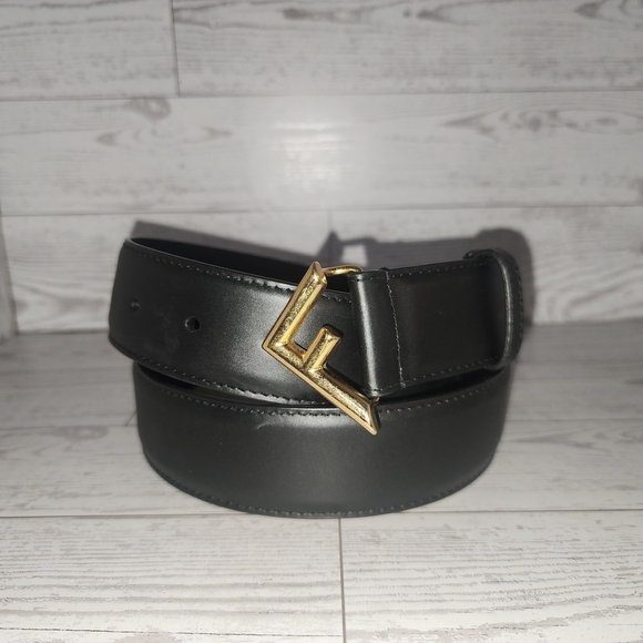 Fendi Accessories - Fendi Black Leather Belt with Gold Buckle